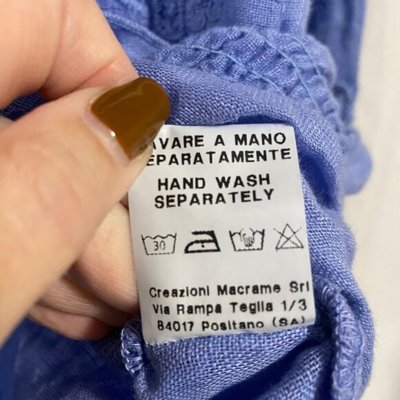 Temptation Positano Iris Blue Lace Linen Peasant‎ Blouse Size S - Picture 7 of 10